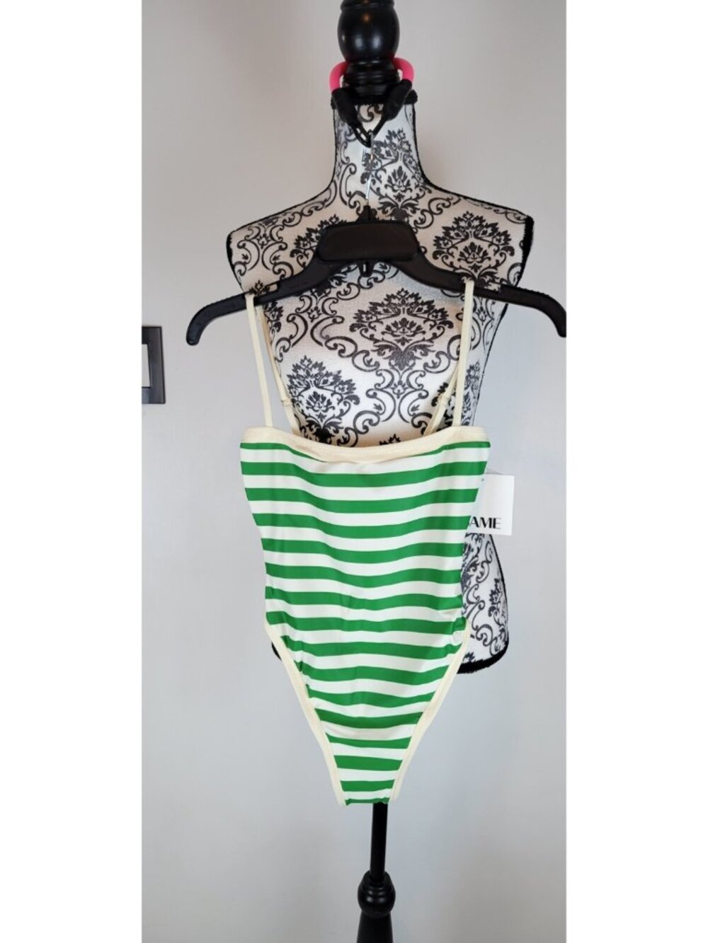 SAME Los Angeles Swim Womens One Piece ColorBlock Stripped Green XSmall